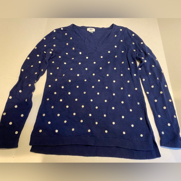 Old Navy Sweaters - Women’s Old Navy Medium Blue With Silver Polka Dot Long Sleeve Sweater